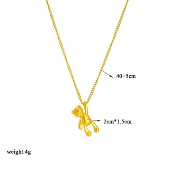 Delicate 18k Gold Plated Teddy Bear Necklace Stainless Steel - Picture 5 of 5
